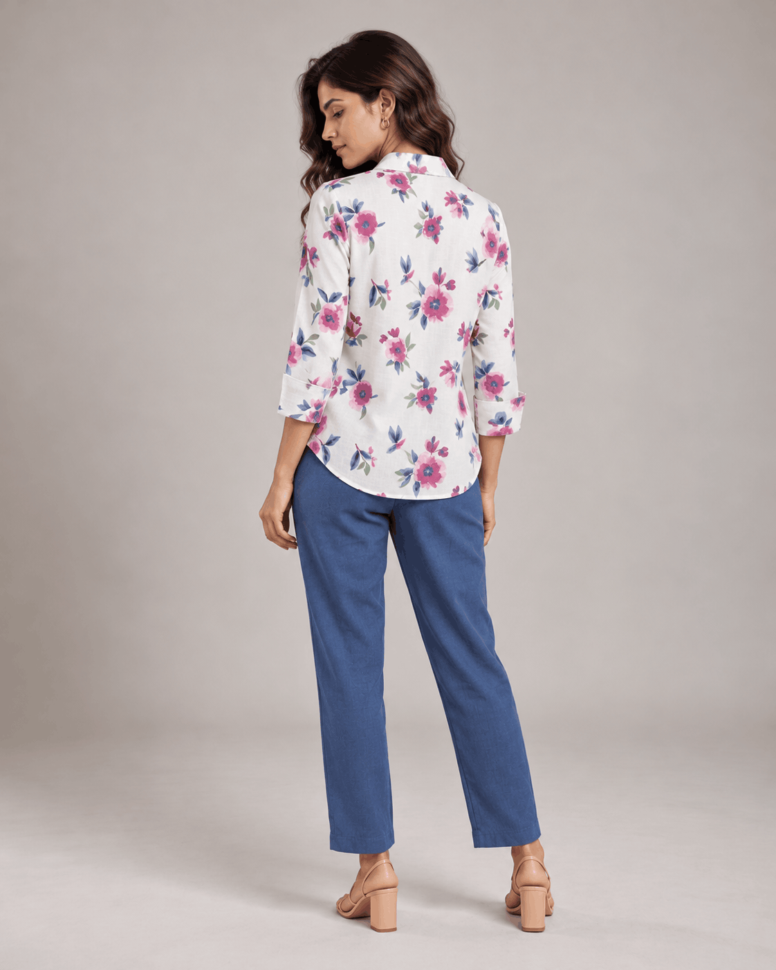 Enchanted Bloom White Floral Cotton V-Neck Top