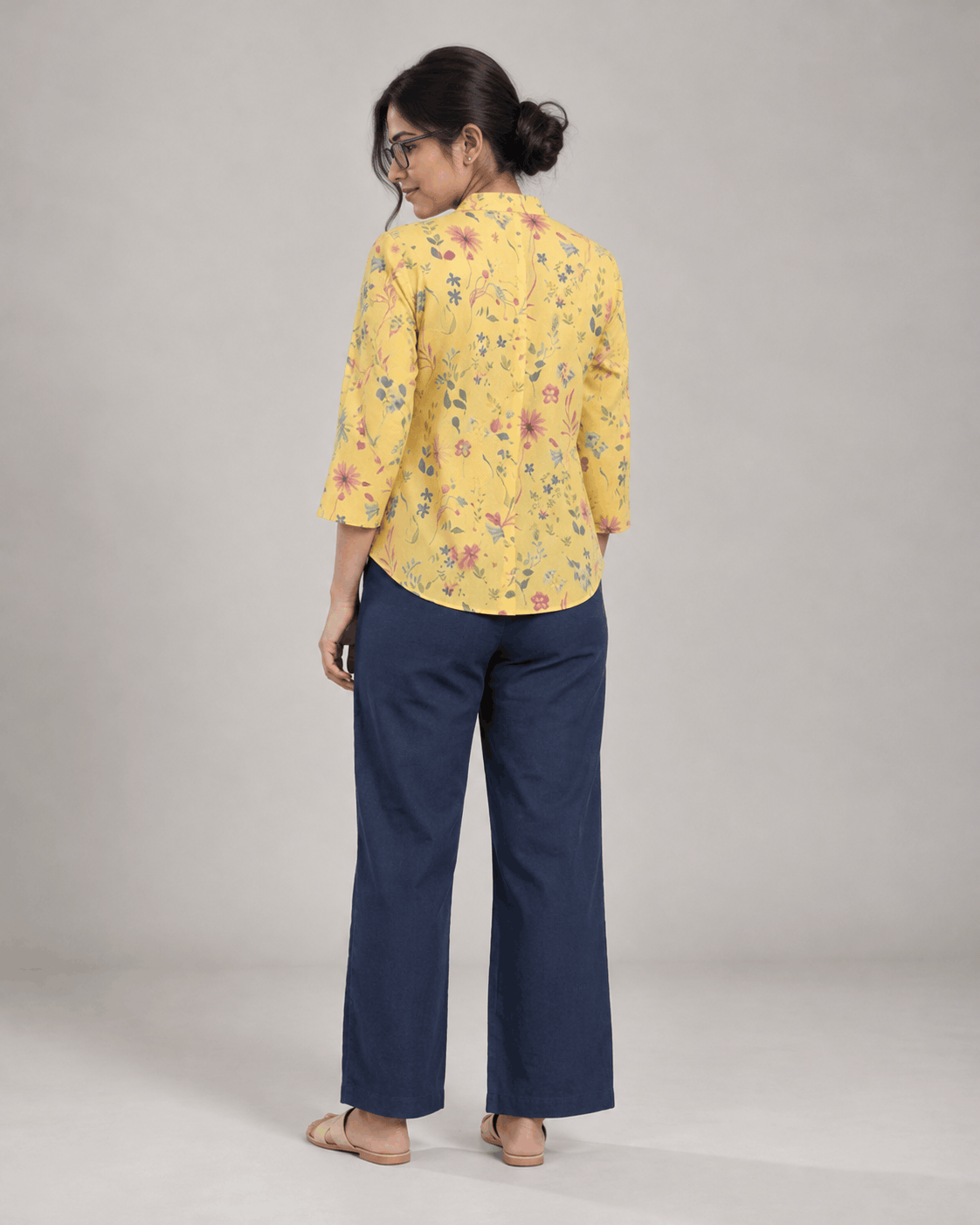 Marigold Meadow Yellow Floral Cotton V-Neck Top